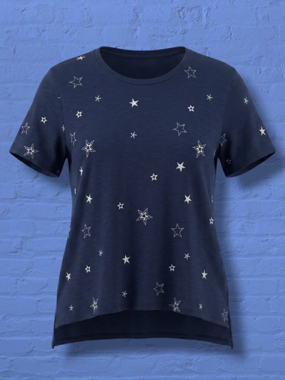 Lucky Brand Plus Size 3X Navy Cotton Star Embroidered Tee